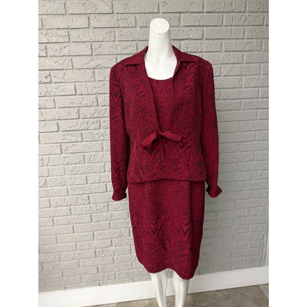 Studio I Women’s Burgundy Textured Formal Sheath Dress Jacket 2PCS Set Size 10P